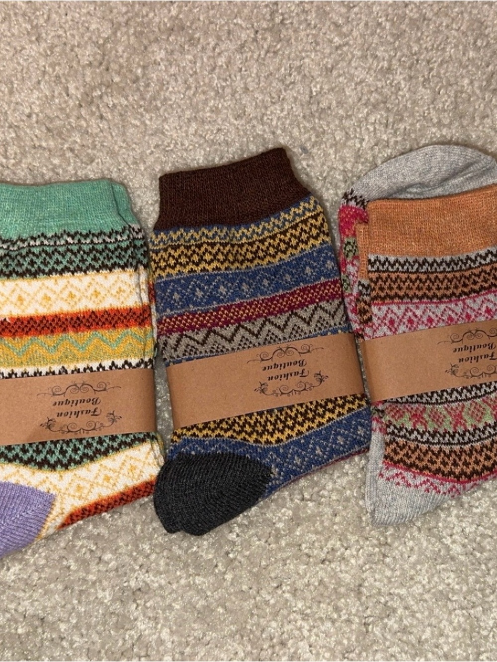 5 Pairs New Wool Blend Cozy Winter Socks – Colorful Fair Isle Knit – NWT